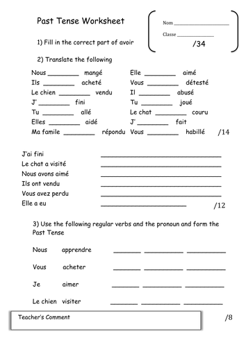 Perfect Tense Worksheet | Teaching Resources