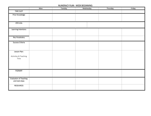 blank weekly progressive lesson plan teaching resources