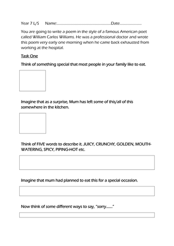 DIY POEM W. C Williams - This is just to say..