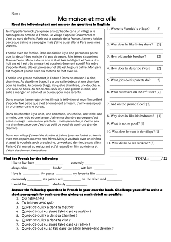 Ma maison et ma ville worksheet