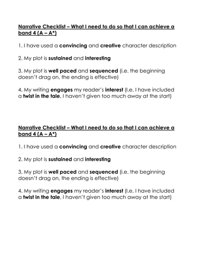Narrative Writing Checklist | Teaching Resources