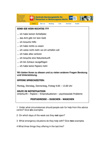 Obdachlosigkeit Reading Comp