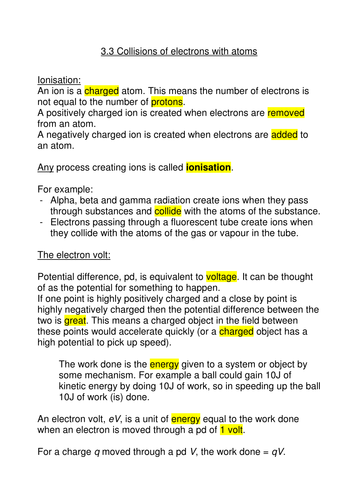 Collisions of Electrons notes for As Level Physics