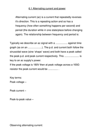 Alternating Current & Power notes for As Level Phy