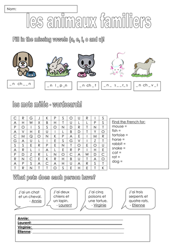 Pets Presentation and Worksheet - French