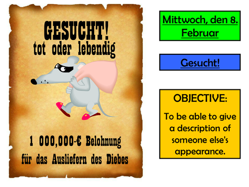 Gesucht! Wanted poster for German