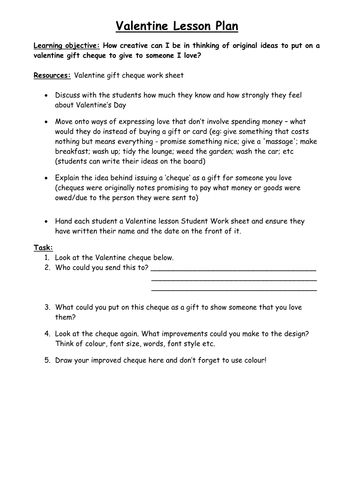 Valentine lesson Plan and Student Work Sheet