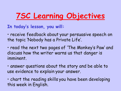 The Monkey's Paw - Full lesson PP Lesson 3