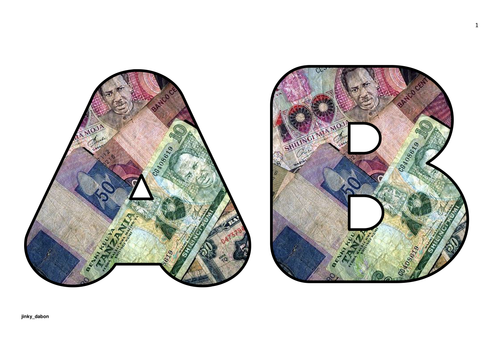 Different Bank Notes Alphabet and Numbers