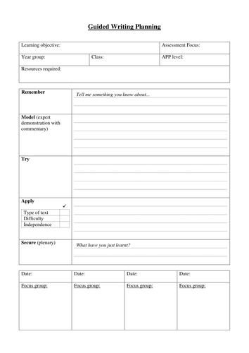 Guided writing plan | Teaching Resources