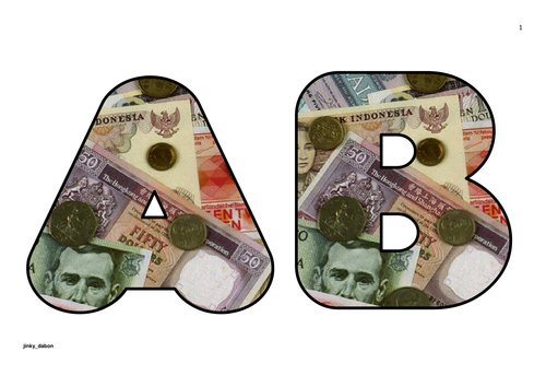 Notes and Coins Alphabet and Numbers