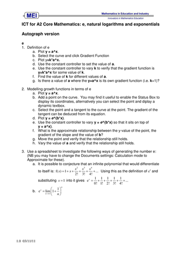 MEI - e, ln and Functions - Autograph