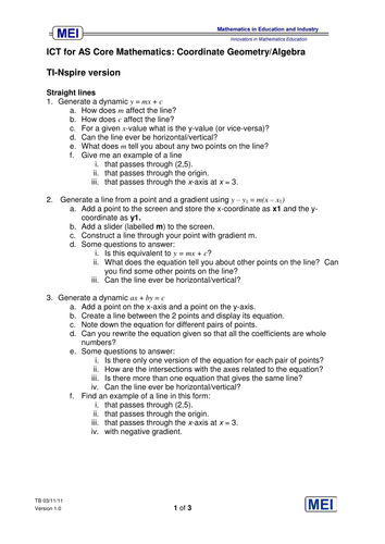MEI - Co-ordinate Geometry - TI Nspire