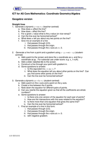 MEI - Co-ordinate Geometry - Geogebra