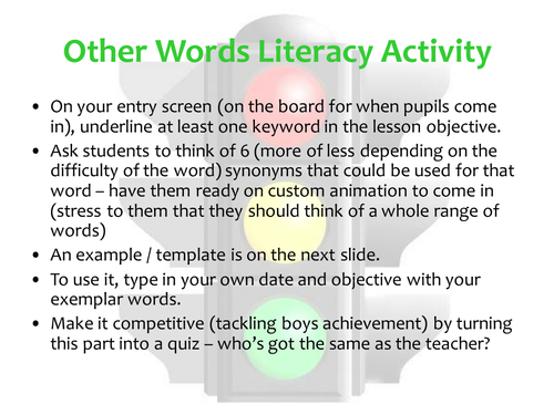 OfSted Outstanding Literacy All lessons Starter 1