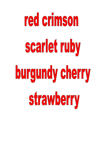 colourful vocabulary for word walls