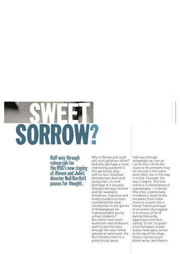 Romeo & Juliet 2008 Article: Sweet Sorrow