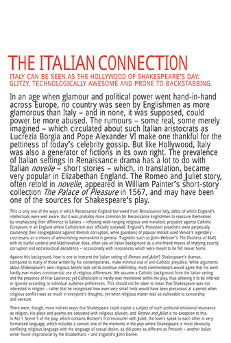 Romeo & Juliet 2006 Article: Italian Settings