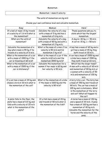 Momentum- differnetiated questions