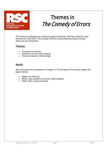 The Comedy of Errors RSC Themes Reference