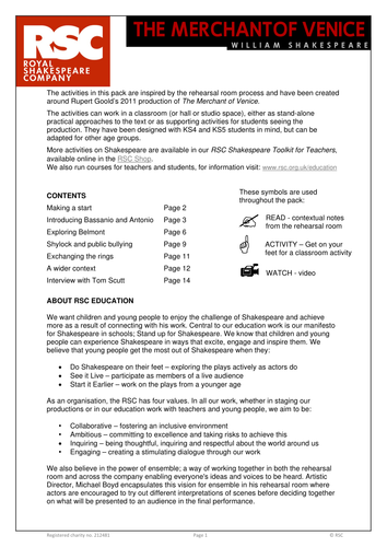 The Merchant of Venice 2011 Teacher Pack