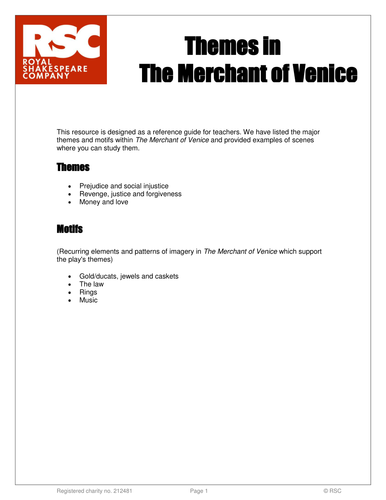 The Merchant of Venice RSC Themes Reference