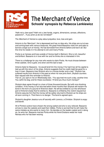 The Merchant of Venice Schools' Synopsis 