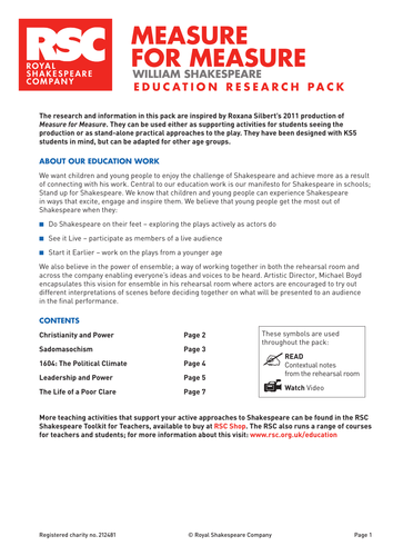 Measure for Measure 2011 Teacher Pack