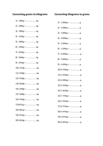 Converting between grams and kilograms worksheet | Teaching Resources