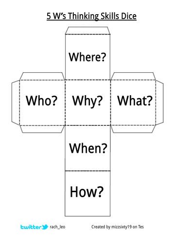 5 W's (Who, What, Where, Why, When) Thinking Dice