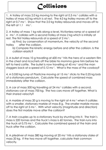 Momentum Collisions Qs Teaching Resources 6527