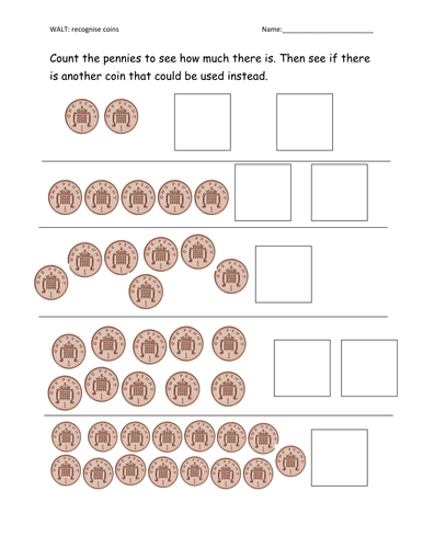 recognise coins and count amounts teaching resources