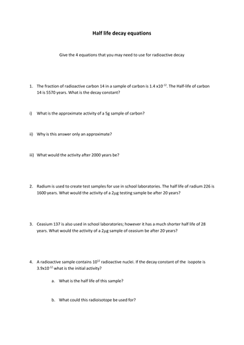 Radioactive decay calculations | Teaching Resources