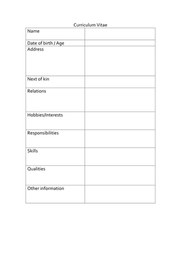 CV Idea Planning Worksheet