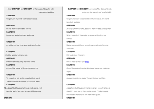 Romeo & Juliet: Translation for Pupils (Act 1)