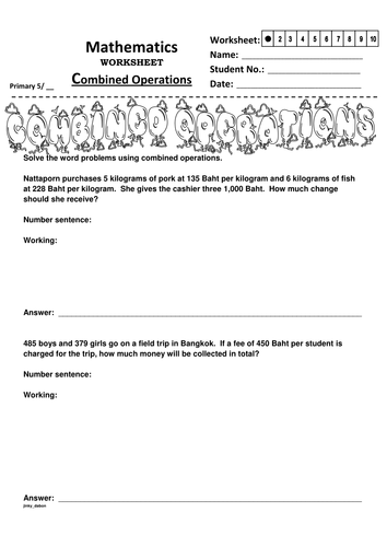 Fishing Trip Story Problems Worksheet