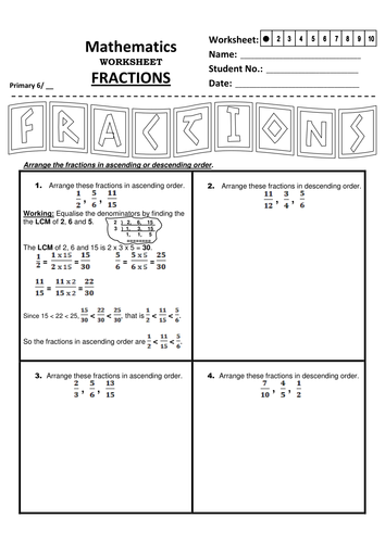 KS3 Arranging fractions by finding the LCM