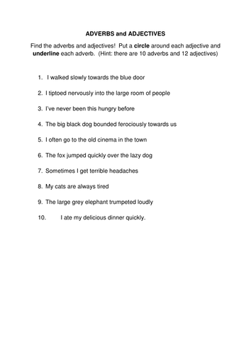 identify the adverbs and adjectives teaching resources