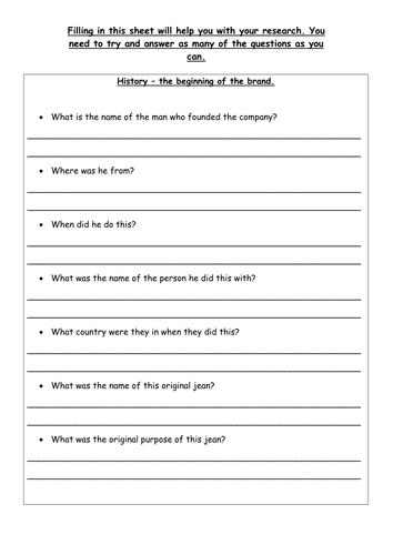 Levis - Research Worksheets