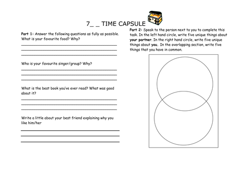 time capsule planning sheet teaching resources