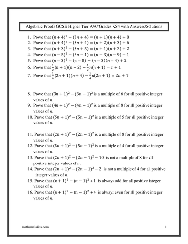 Algebraic proofs worksheet with answers