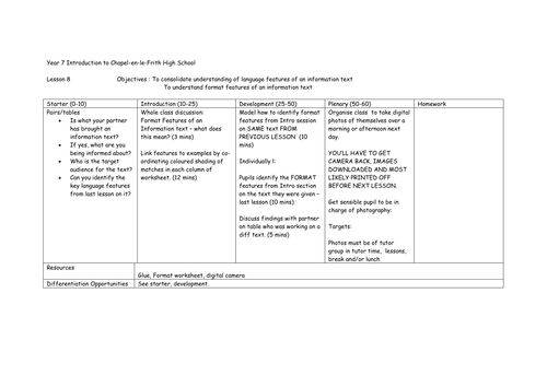 Year 7 Transition Unit Intro To School Lesson 8