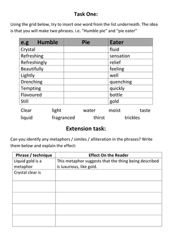 Clever Words Worksheet Starter