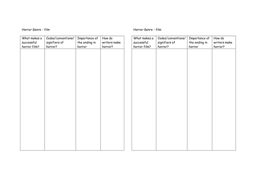 Horror Genre Homework Grid