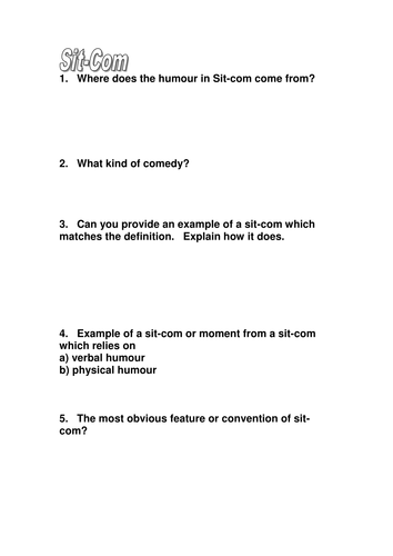 Questions On Sitcoms Plenary