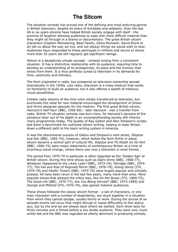 Sitcoms background worksheet 2