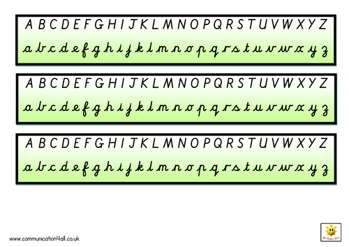 simple cursive alphabet strips green teaching resources