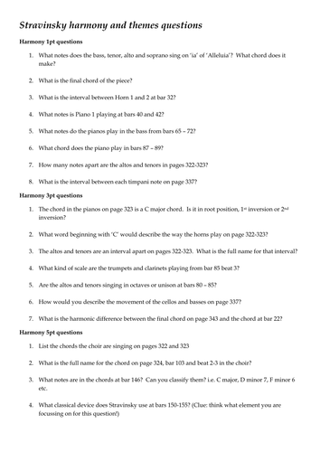 Stravinsky Symphony of Psalms A2 Music questions
