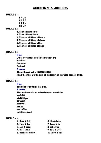 English Word Puzzles