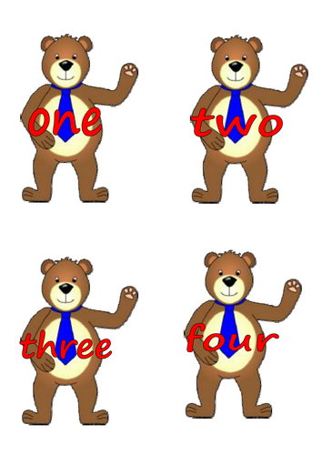 Number words, numerals & dots on 3 little bears